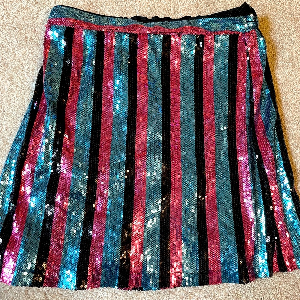 Girls sequin glitter 80s disco skirt pink black blue